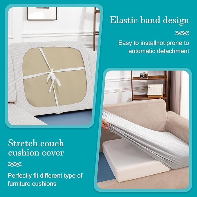 14Pcs Stretch Patio Cushion Covers,Outdoor Couch Covers Replacement,Outdoor Couch & Sofa Slipcovers,for Patio Furniture Cushion Covers,Washable Reusable Furniture Protector (Jade White,Cover Only)