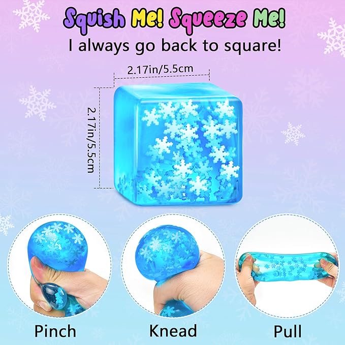 Squishy Fidget Toys Adults Stress Cube - Glow in The Dark Snowflakes Sensory Toys for Kids with Autism Stress Balls for Kids Adults Squeeze Squishy Toys for Anxiety Relief Gifts for Kids