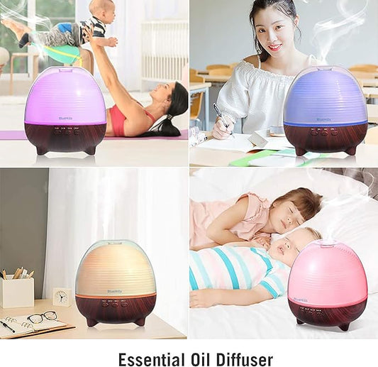 BlueHills Premium 1000 ML Large XL Essential Oil Diffuser with Remote Aroma Humidifier for Large Room Home Long Run Time Huge Coverage Area Lights High Mist Output Big Capacity Dark Wood Grain N6