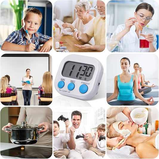 Weewooday 12 Pcs Magnetic Digital Timers for Classroom Multi Function Electronic Kitchen Timer Large Digits Countdown Stopwatch Loud Alarm for School Learning Cooking Study Work Game (6 Colors)