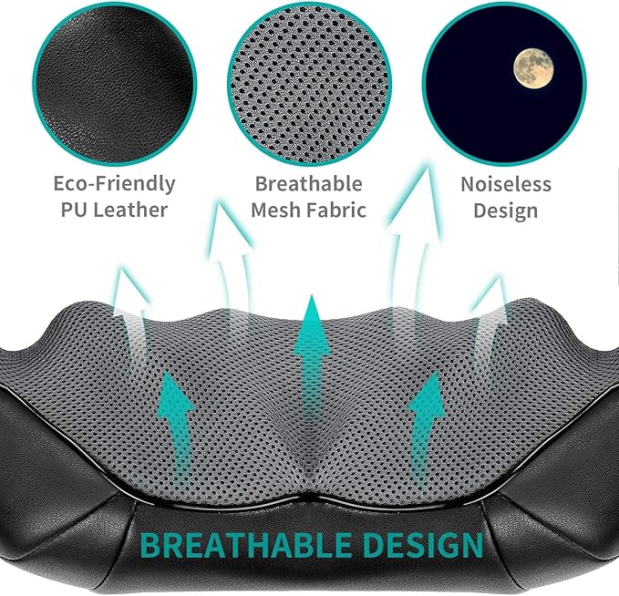 Nekteck Shiatsu Neck and Back Massager with Soothing Heat, Electric Deep Tissue 3D Kneading Massage Pillow for Shoulder Leg Full Body Muscle Pain Relief, Car Office and Home Use