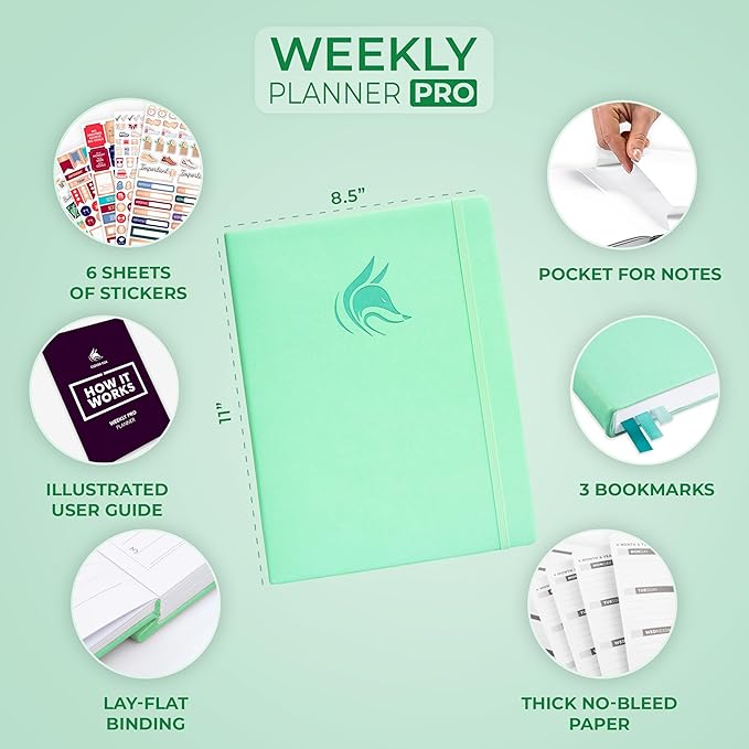 Clever Fox Planner PRO – Weekly & Monthly Life Planner to Increase Productivity, Time Management and Hit Your Goals, 8.5x11″ (Mint)