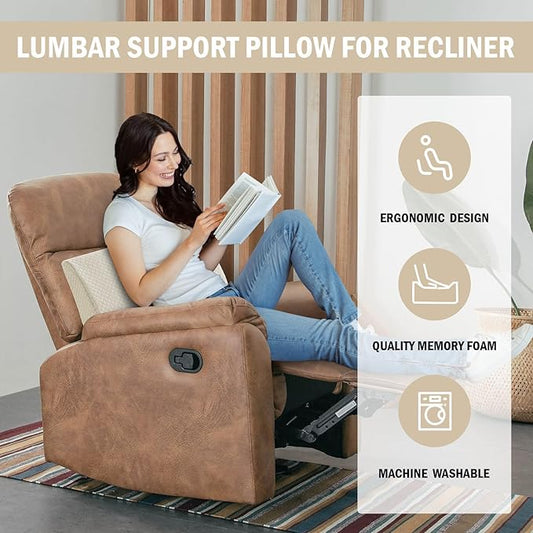 HOMBYS Lumbar Support Pillow for Recliner Chair, Memory Foam Back Support Cushion for Elderly,Extra Large Lumbar Support Pillow,Thick Backrest for Home Reading (Khaki, 20“x13.5"x5")
