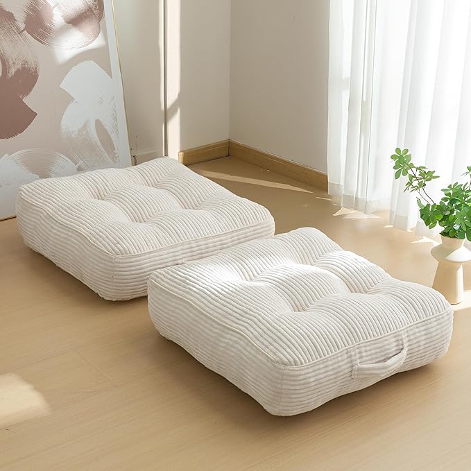 6" Washable Floor Pillow Cushion for Adults, Meditation Cushion Pillow, Large Square Floor Sitting, Removable Tufted Corduroy Cover, for Tatami Living Room or Yoga, 22x22 Inch, 2Pack, Machine Washable