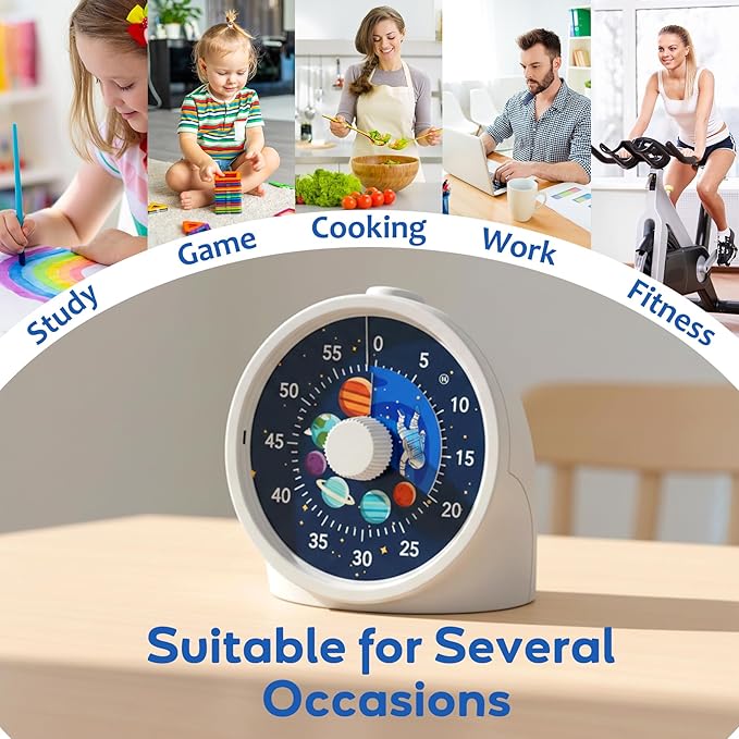 BellMan Visual Timer with Pause Button, 60 Minute Countdown Mercury Timer for Kids and Adults with Silent Operation, Study and Meetings Time Management Tool, Design for Home, Office and Gift,Astronaut