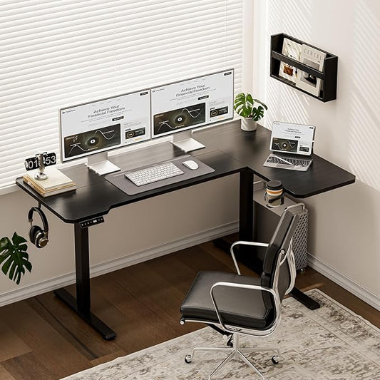 59 Inch L Shaped Standing Desk Adjustable Height,Gaming Electric Corner Standing Desk, Sit Stand Computer Table with Reversiable Splice Board, Black