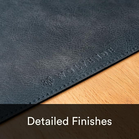 Premium Distressed Faux Vegan Leather Desk Mat | Multifunctional Desk Pad for Home Office | (Black/Grey, 12" x 27.5")