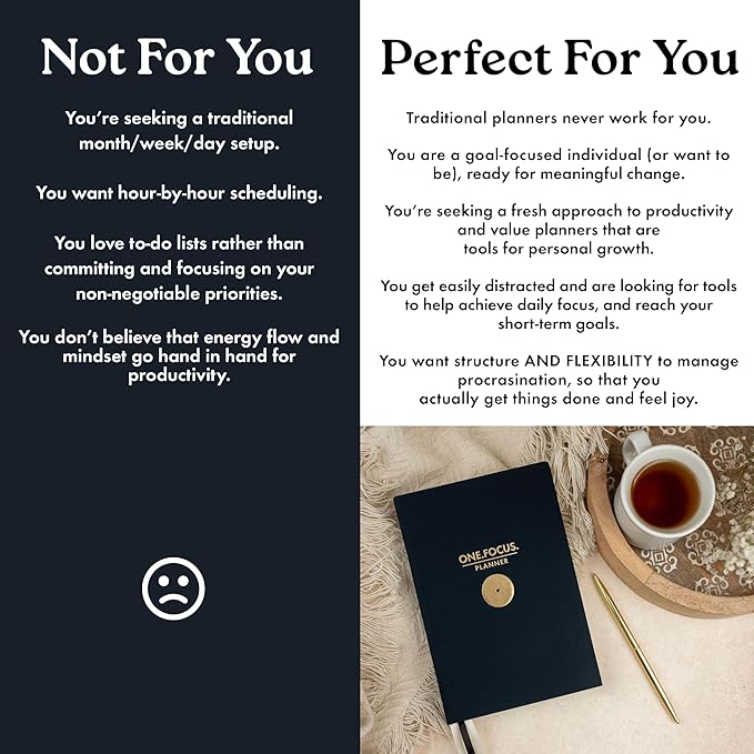 One Focus ADHD Daily Planner: 90-Day Undated Productivity Journal, Anxiety Relief, Mindfulness, Goal Setting, Gratitude, and Habit Tracking โ Perfect for Busy Professionals, Neurodivergent Adults & Daily Productivity, A5, Black