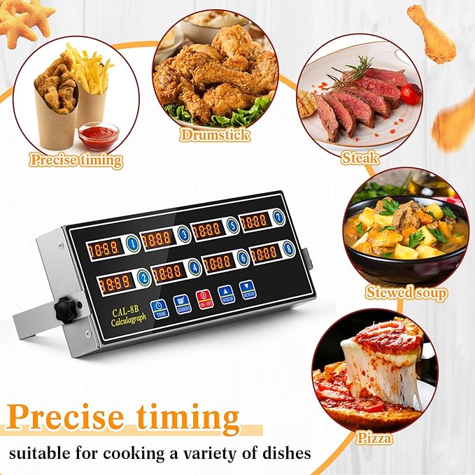 1 Pack 8-Channel Digital Kitchen Timer, Commercial Cooking Timer with Loud Alarm, Large LCD Display, for Restaurants, Baking, Labs, Multiple Independent Countdown Timers