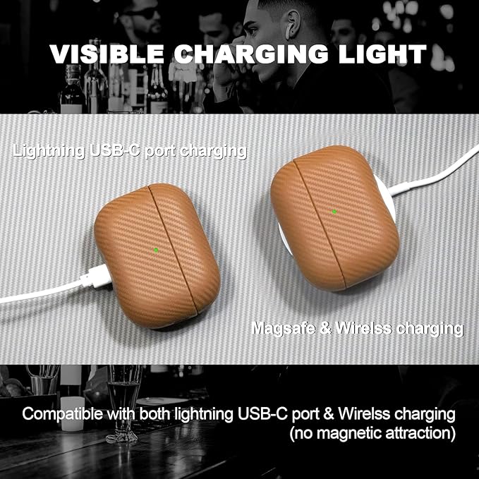 for AirPod Pro 2 Case, Luxury Modern Striped Carbon Fiber Kevlar Leather Earphones Case Cover Compatible with AirPods Pro 2 (2nd Generation) (Brown, for AirPods Pro 2)