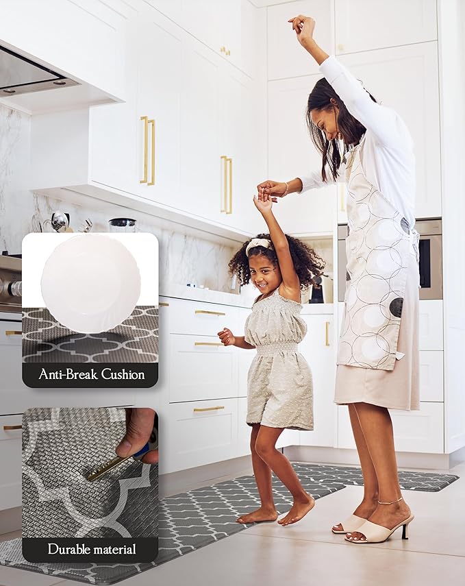 Anti-Fatigue Kitchen Mat Set – 2-Piece Memory Foam Cushioned Mats for Standing – Grey Lantern, 18×30 & 18×60, 0.4 in Thick, Waterproof, Non-Slip – Homergy