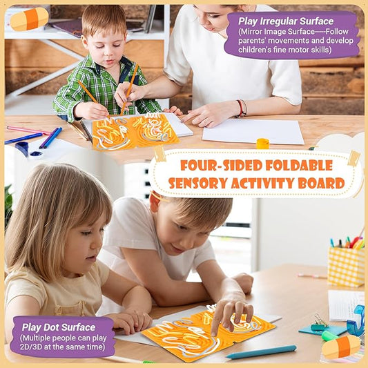Sensory Activity Board, Four-Sided Silicone Sensory Fidget Toy, Promotes Parent-Child, Suitable for Autism, Calming, ADHD, Great for Children 3+ & Adultsand 25 (Light Orange)