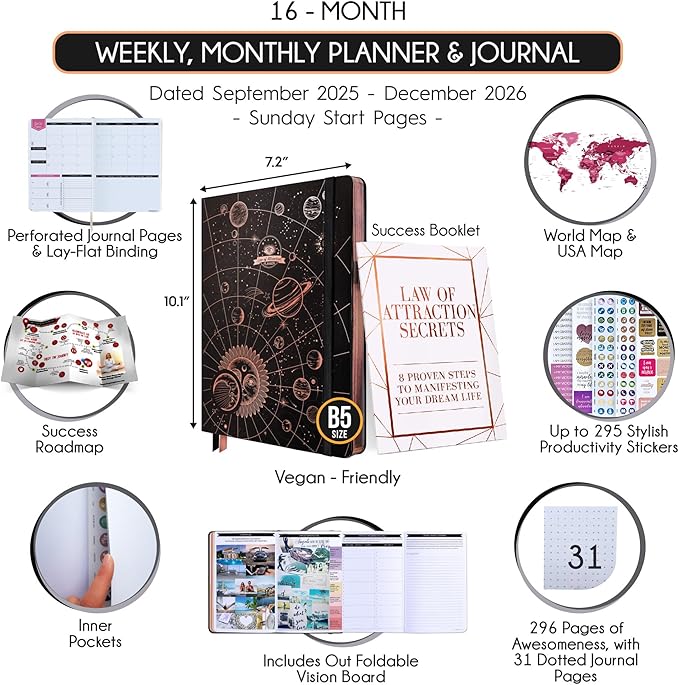 2025-2026 Planner Weekly and Monthly | 16-Month Life Planner to Increase Focus & Productivity | Reduce Overwhelm & Achieve Your Biggest Goals | Include Gift Box & Stickers | Sep 2025-Dec 2026