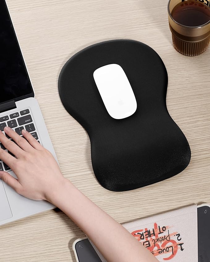 Ergonomic Mouse Pad with Wrist Rest, Black Mousepad with Wrist Support, Non-Slip Hard Base Mouse Pads, Portable for Office/Home/Travel Work
