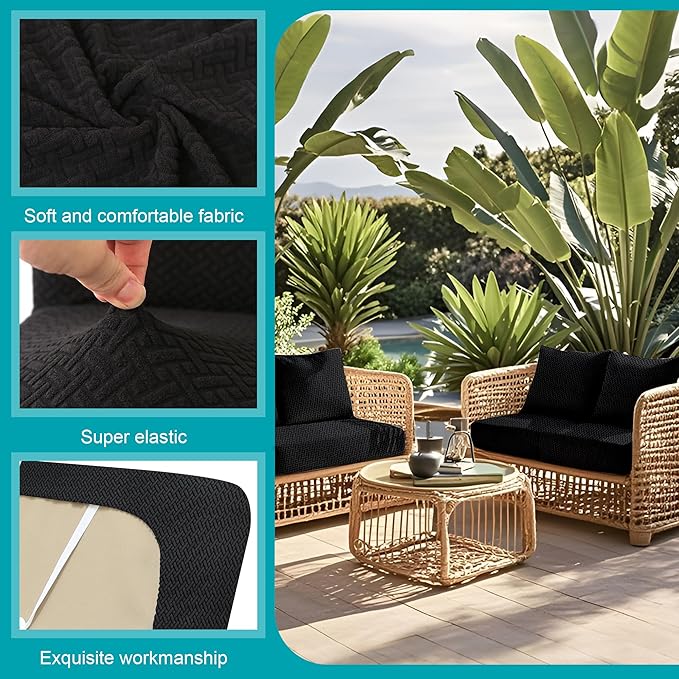 14Pcs Stretch Patio Cushion Covers,Outdoor Couch Covers Replacement,Outdoor Couch & Sofa Slipcovers,for Patio Furniture Cushion Covers,Washable Reusable Furniture Protector (Black,Cover Only)