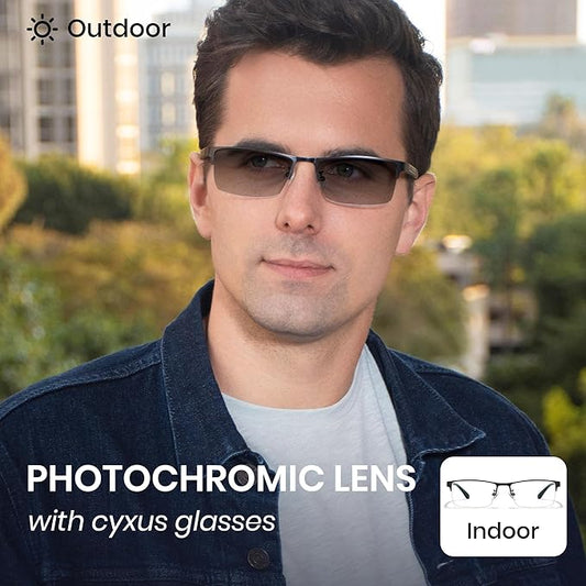 Cyxus Blue Light Glasses for Men Semi Rim Glasses Crystal Lens Rimless Computer UV Blocking Gaming Eyeglasses