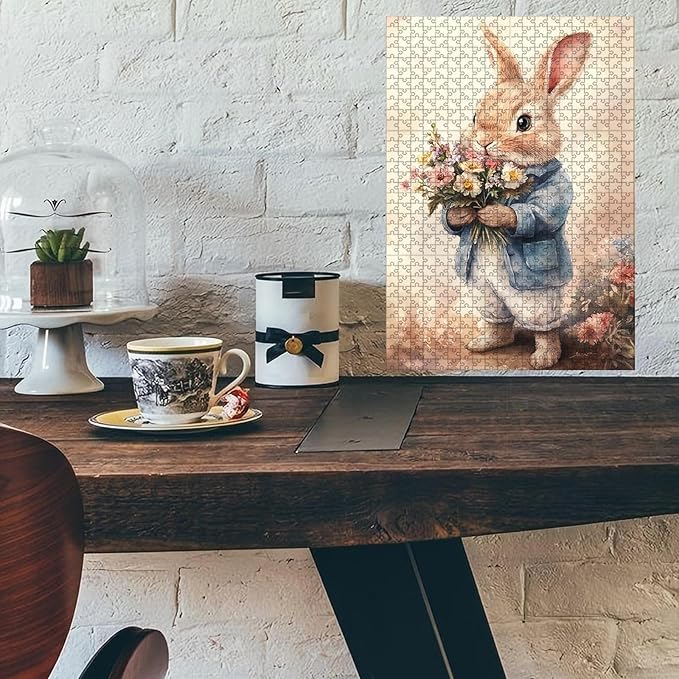 1000 Piece Wooden Puzzle Rabbit Adults & Kids Challenging Jigsaw for Stress Relief Family Bonding & Skill Building 29.5x19.7 Inch