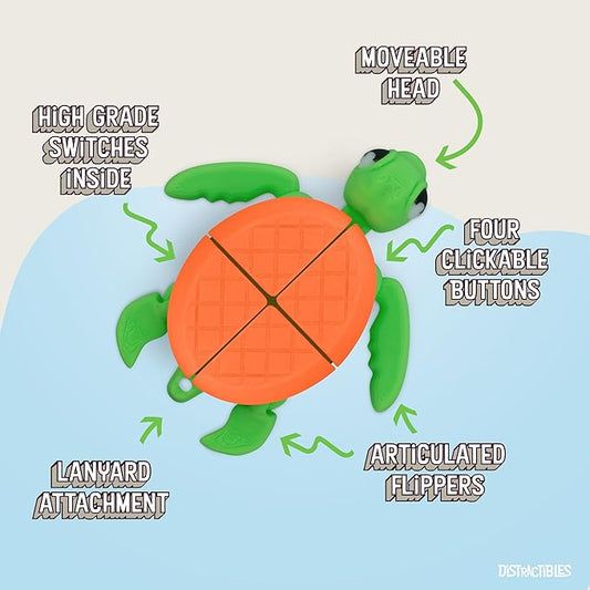 Distractible Turtle Fidget Toy, Articulating Design with Shell Clickers, Pocket-Sized & Durable, Stress Relief, ADHD, Autism & Stim (Green-Orange)