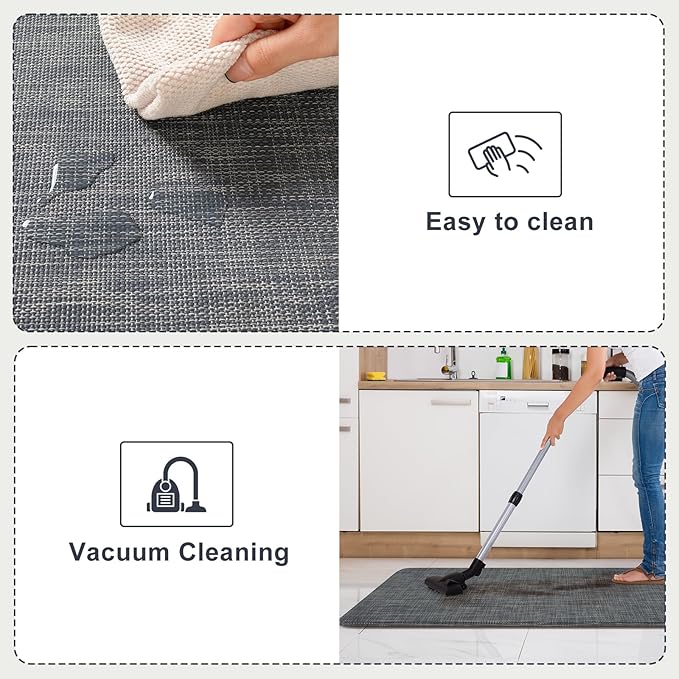 KIMODE Anti Fatigue Kitchen Mat 17.3"x29", Dark Blue Farmhouse Kitchen Floor Mats Non Slip, Textilene Kitchen Mat for Floor Non Slip, Memory Foam Standing Mat for Laundry Office Sink Desk