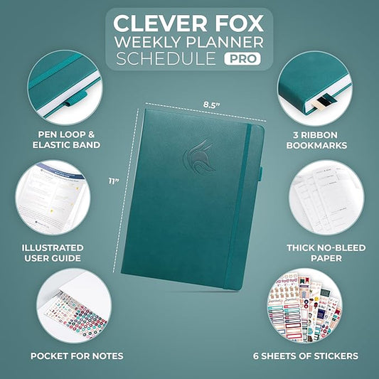 Clever Fox Planner PRO Schedule – Undated Weekly & Monthly Life Planner with Time Slots, Appointment Book & Daily Organizer, A4 (Dark Teal)