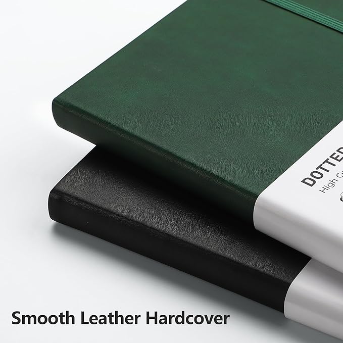 RETTACY Bullet Dotted Journal Notebook, 256 Pages, A5 Medium Size (5.7'' × 8.3''), Leather Hardcover, 120 GSM Thick Paper, for Bullet Journaling, Planning, Tracking (Black)