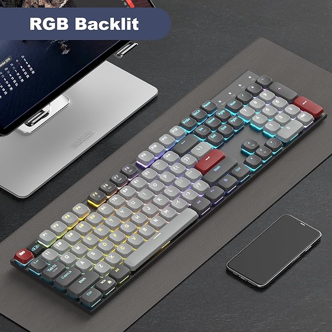 Camiysn Wireless RGB Mechanical Keyboard Moon104 Triple Mode 2.4GHz/BT/USB-C Wired Office Keyboard for Computer/Desktop/PC/Laptop/Surface/Smart TV and Windows 10/8/7(Brown Switches)