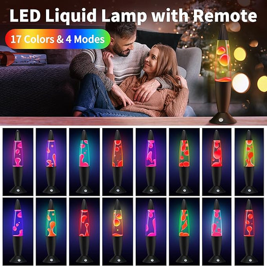 13.5" Liquid Motion Lamp 17 Color Changing Motion Lamp with Remote Clear Liquid and Pink Wax Motion Lamp Relaxing Mood Light for Home Decor Gifts Kids (Black Base)