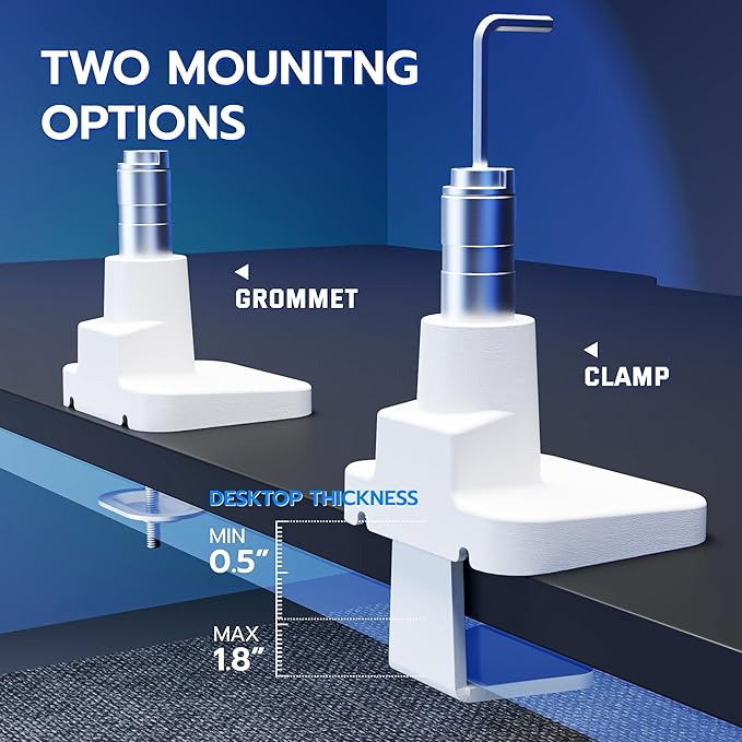 ARES WING Heavy Duty Single Monitor Arm - Gas Spring Aluminum Monitor Mount for 24"-57" Ultrawide Screens up to 66 lbs with Clamp/Grommet Desk Mount, 75/100/200 Vesa Mount, White