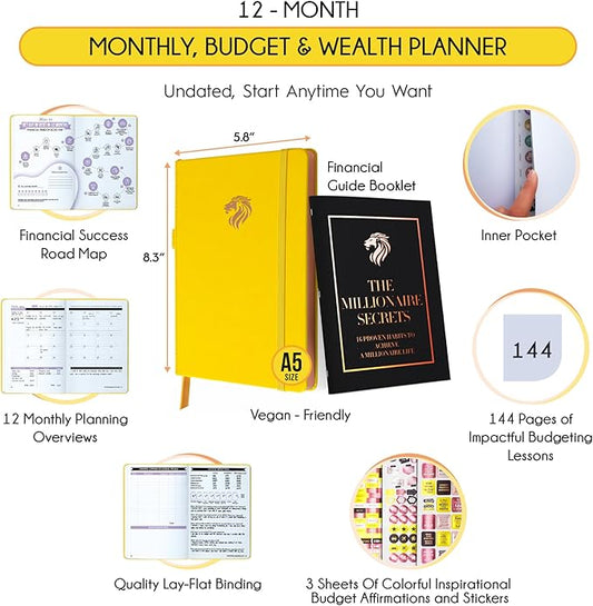 Financial Planner - Monthly Budget Planner & Monthly Bill Organizer | A 12-Month Journey to Financial Freedom | Bill Payment Tracker Organizer, Debt, Expense Tracker & Money Saving with Pockets