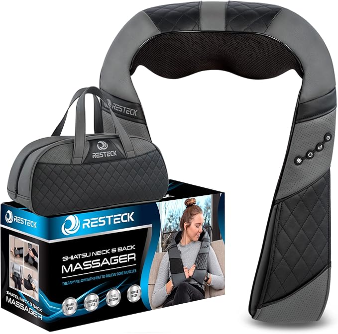 RESTECK Massagers for Neck and Back with Heat - Deep Tissue 3D Kneading Pillow, Electric Shiatsu Shoulder Massage, Foot, Legs,Body - Relieve Muscle Pain - Office, Home & Car