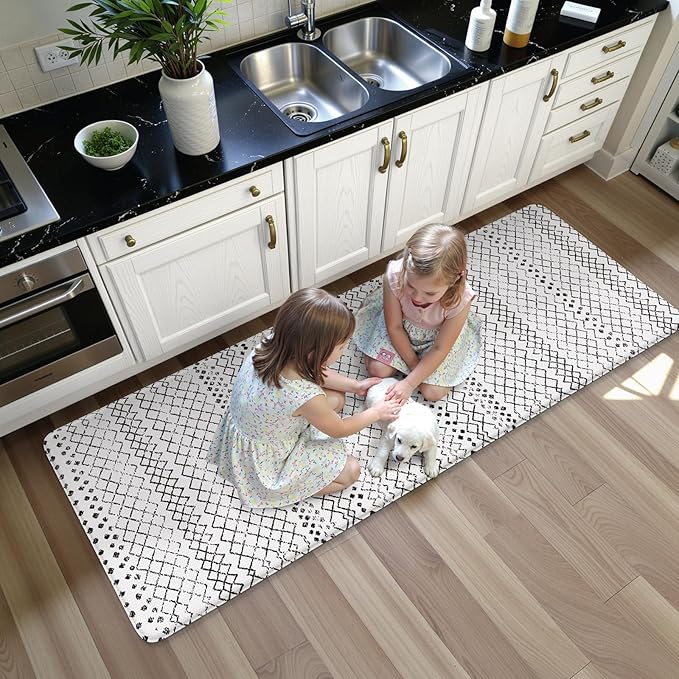 KIMODE Anti Fatigue Kitchen Mats, Padded Kitchen Floor Mats 24"x71", Boho Farmhouse Kitchen Runner Rugs, Black and White Rugs for Kitchen Floor, Cushioned Standing Mat for Laundry Office Sink Desk