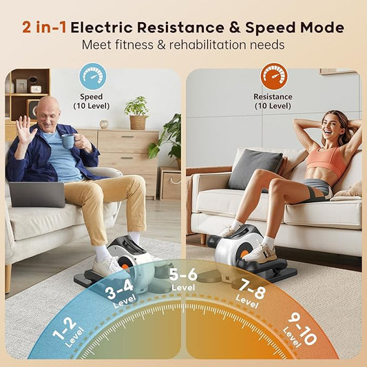 Under Desk Elliptical for Seniors, 2-in-1 Electric Leg Exerciser with Remote, 10 Resistance Levels & 10 Speeds, 3 Auto Modes, Quiet & Fully Assembled, Non-Slip Pedals