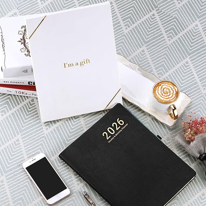 2026 Planner - JAN 2026 - DEC 2026, Planner Weekly and Monthly, Planner 2026, 8.5" x 11", Leather Cover Planners with Thick Paper, Back Pocket with Notes Pages, Black