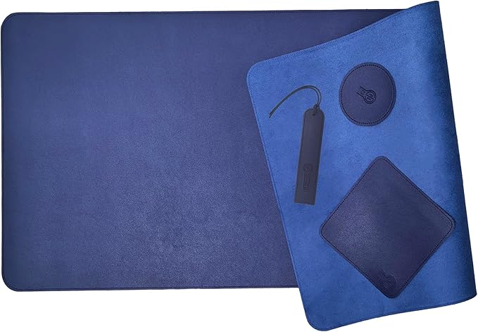 PU Leather Desk Mat| Premium Mouse Pad with Bonus Coaster | Stylish, Durable, Waterproof Mouse Pad for Office & Home (Navy Blue, XXL - PU Gift Set)