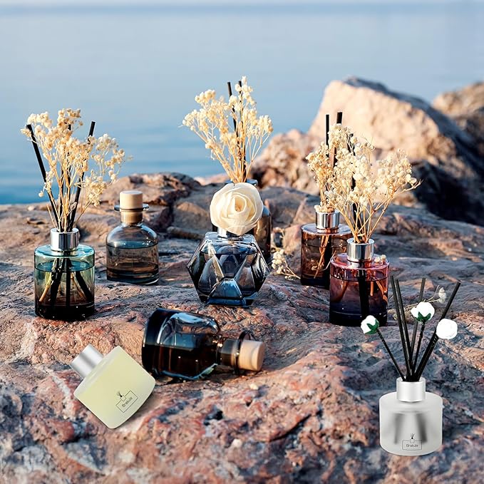 Brakula 2 Pack Reed Diffuser Set, Real Flower Scented, Home Fragrance with 14 Sticks Bathroom Decor, Reed diffusers for Home 6.76 fl oz (Real Flower)