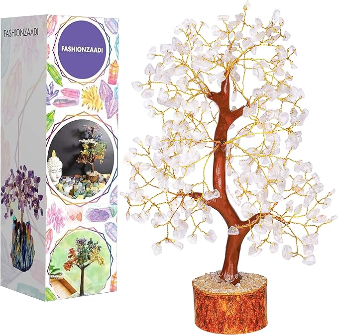 FASHIONZAADI Clear Quartz Crystals, Feng Shui Tree, Gemstone Tree - Spiritual Décor, Chakra Stone, Premium Meditation Decor, Good Luck Gifts, Home Decor