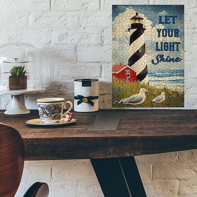 1000 Piece Wooden Jigsaw Puzzle Let Your Light Shine Summer Beach Coastal Adults Kids Challenging Family Game Educational Stress Relief Learning Toy Home Decor & Portable Travel Play 29.5x19.7 Inch