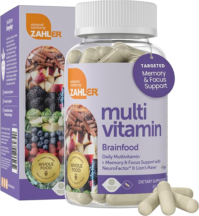 Zahler - Multivitamin Brain Supplement (60 Count) Kosher Brainfood Capsules for Adults with Neuro Factor & Lion's Mane - Nootropic Brain Supplements for Memory Support - Focus Mental Energy Boost