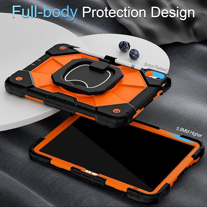 Case for iPad (A16) 11th Generation 11 Inch (2025) /iPad 10th Generation 10.9 Inch (2022) with Screen Protector/Rotating Stand,Military Grade Shockproof i Pad Case 10th Generation,Orange