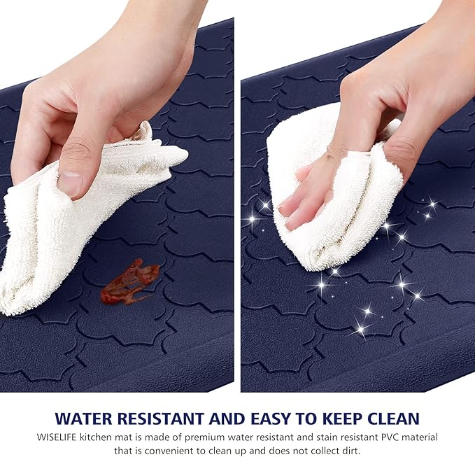 WISELIFE Kitchen Mat Cushioned Anti Fatigue Floor Mat,17.3"x28", Thick Non Slip Waterproof Kitchen Rugs and Mats,Heavy Duty Foam Standing Mat for Kitchen,Floor,Home,Office,Desk,Sink,Laundry, Blue