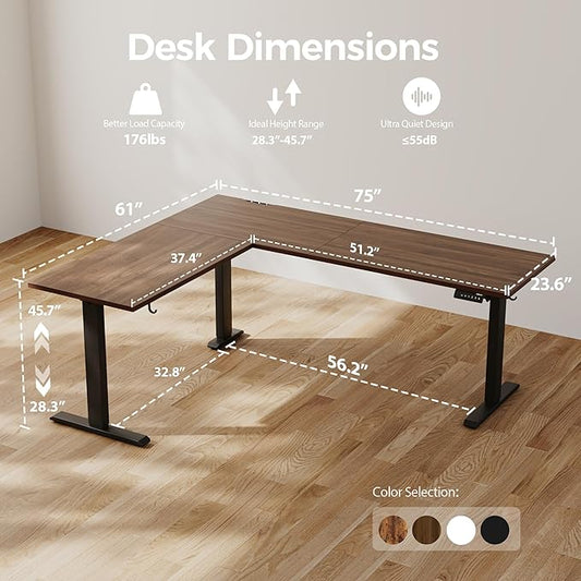 Agilestic 75 Inch L Shaped Standing Desk Adjustable Height, Corner Standing Desk, Sit Stand Up Computer Table, Splice Board, Dark Walnut