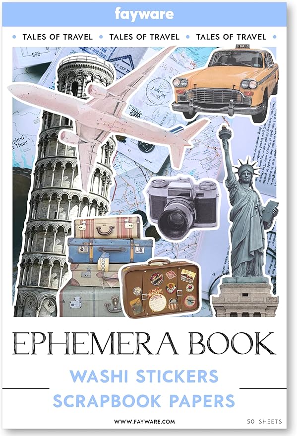 300+ Travel Stickers & 20 A5 Papers - Pre-Cut Washi Stickers for Journaling & Vintage Travel Scrapbooking