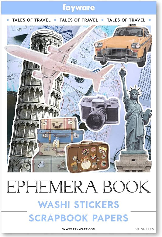 300+ Travel Stickers & 20 A5 Papers - Pre-Cut Washi Stickers for Journaling & Vintage Travel Scrapbooking