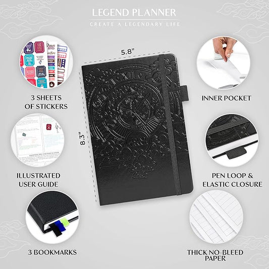 Legend Undated Hourly Planner – Hourly Day Planner with Time Slots – Weekly Time Management Organizer & Appointment Book, A5 Size (Black)