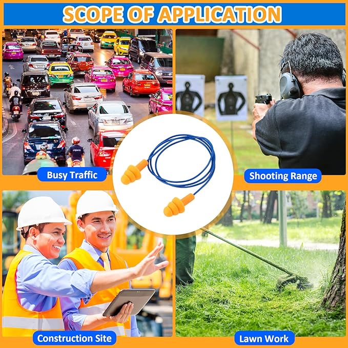 Xuhal 200 Pairs Corded Ear Plugs Waterproof Silicone Corded Earplugs Bulk Reusable Noise Cancelling and Hearing Protection for Sleeping Snoring Swimming Shooting Study Construction