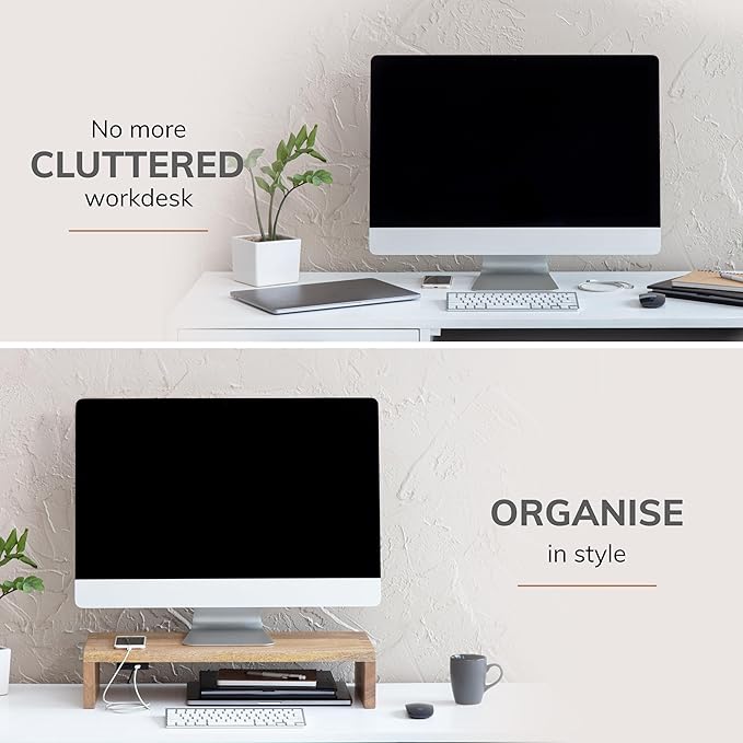 Anji Mountain Wooden Monitor Stand - Elegant Monitor Riser, Perfect Monitor Stand for Desk Organization, Durable Wood Construction monitor stands, Enhances Ergonomics and Workspace Efficiency,Natural