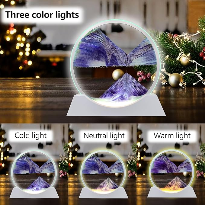 Aoderun 12" Moving Sand Art Liquid Motion with Light 3 Color Changing Moving Sand Art Picture Round Glass 3D Deep Sea Sand Art Sandscapes for Adult Relaxing Toys Desktop Home Office(Purple)