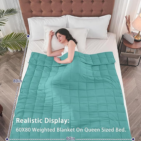 yescool Weighted Blanket for Adults (25 lbs, 60" x 80", Teal) Cooling Heavy Blanket for Sleeping Perfect for 240-260 lbs, Queen Size Breathable Blanket with Premium Glass Bead, Machine Washable
