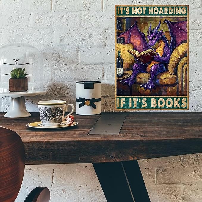 1000 Piece Wooden Dragon Jigsaw Puzzle It's Not Hoarding If It's Books Adults Kids Family Quiet Play Therapy Challenging Anxiety Relief Home Art Decor & Time Killing Focus Tool Gifts 29.5x19.7 Inch