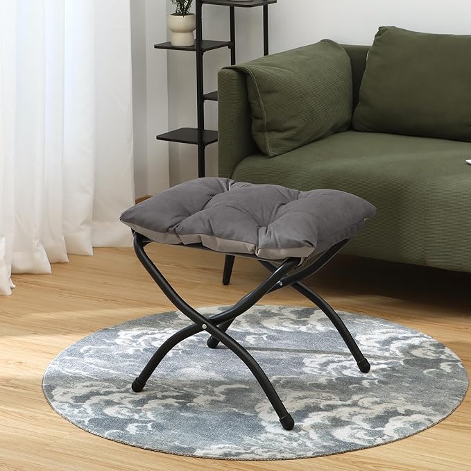 15"(H) Folding Ottoman, Foldable Footrest Stool, Portable Small Foot Stool for Couch, Collapsible Foot Rest Ottoman for Sofa, Accent Padded Ottomans for Living Room, Bedroom, Dark Coffee